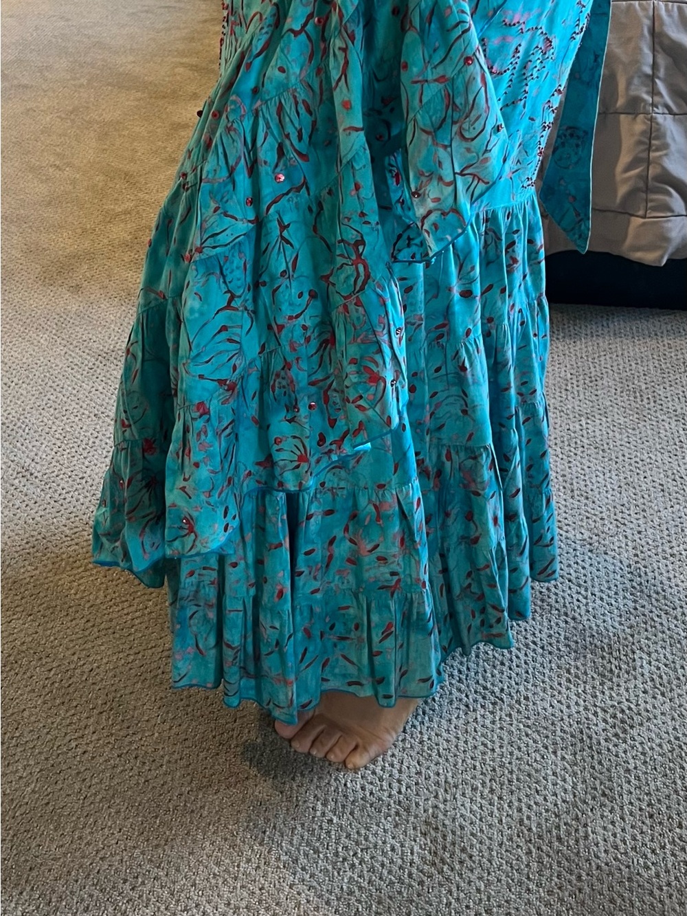 Handmade Balinese Batik Beaded Wrap Skirt/Sarong – Turquoise Floral made in Bali